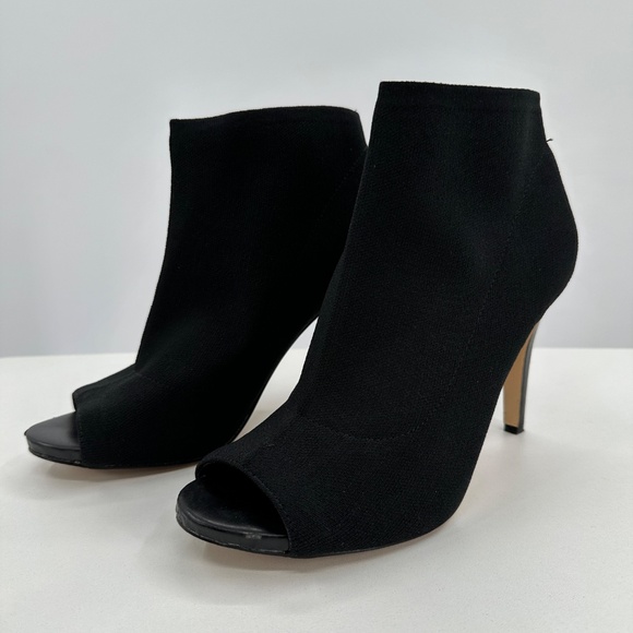 Fergalicious Stretch-Knit Sock Ankle Boots Stiletto Heel Open Toe sz 8.5 Bootie - Picture 1 of 11